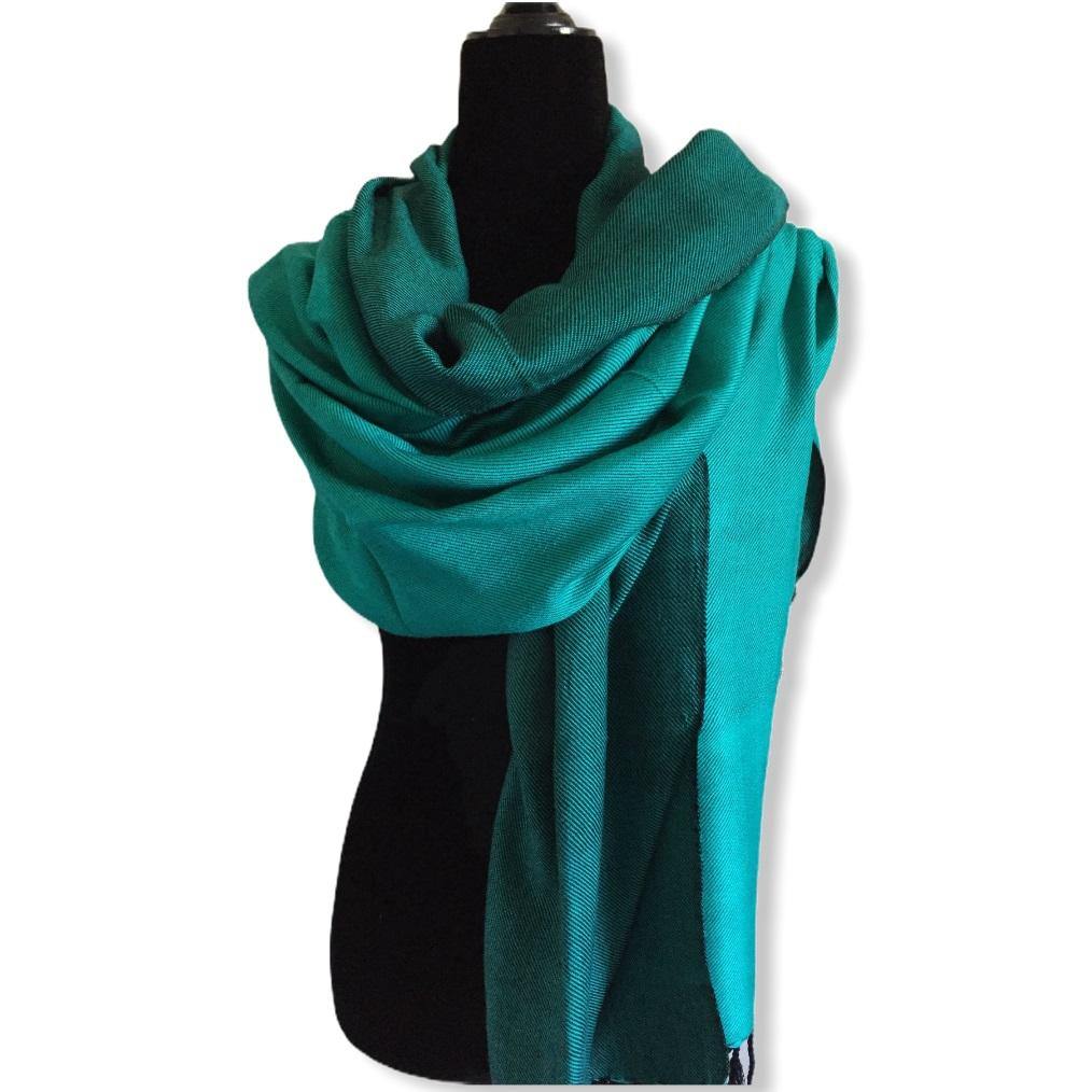 Double-faced Diagonal Shawl - Aqua & Black