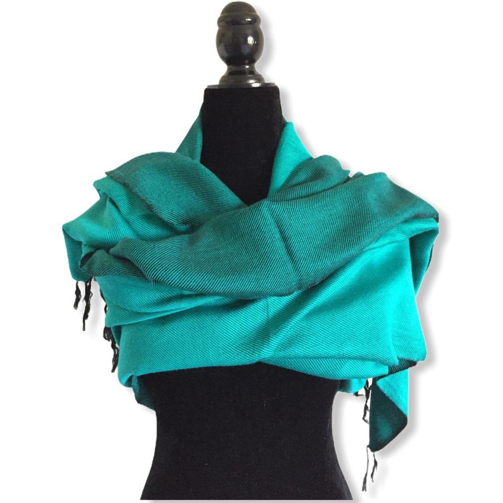 Double-faced Diagonal Shawl - Aqua & Black