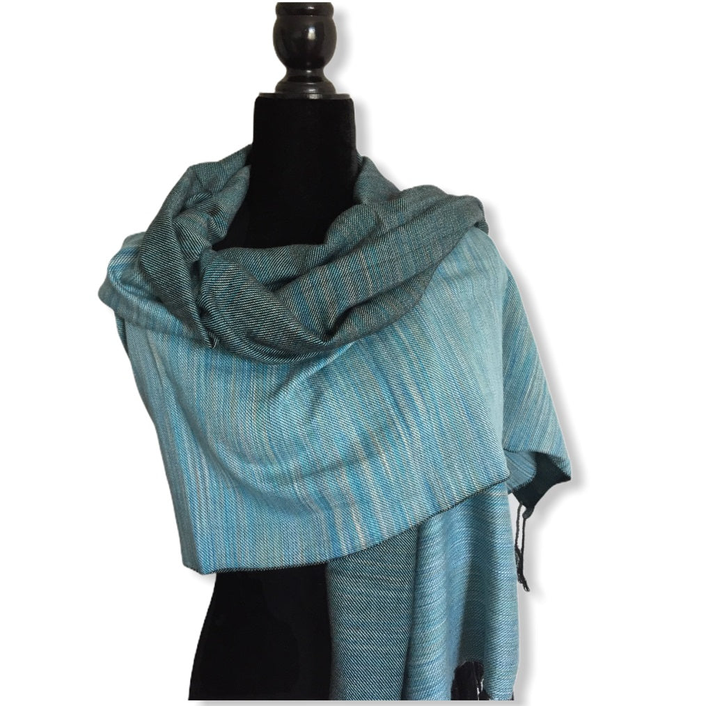 Double-faced Diagonal Shawl - Light Blue