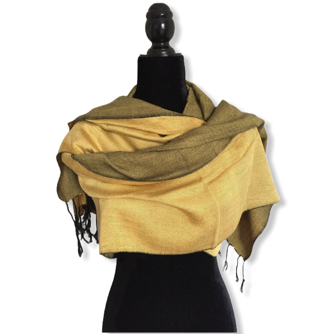 Double-faced Diagonal Shawl - Mustard & Black