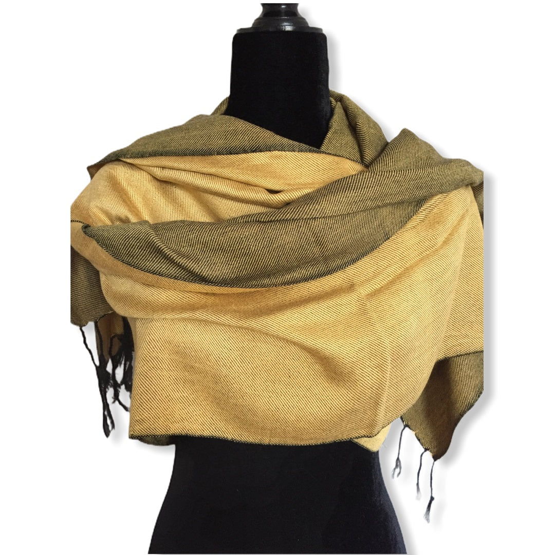 Double-faced Diagonal Shawl - Mustard & Black