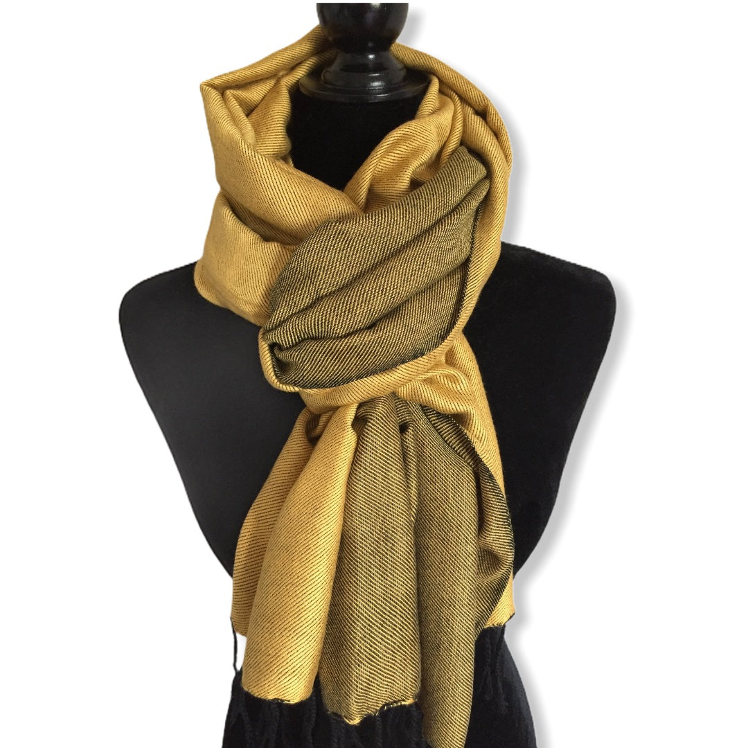 Double-faced Diagonal Shawl - Mustard & Black