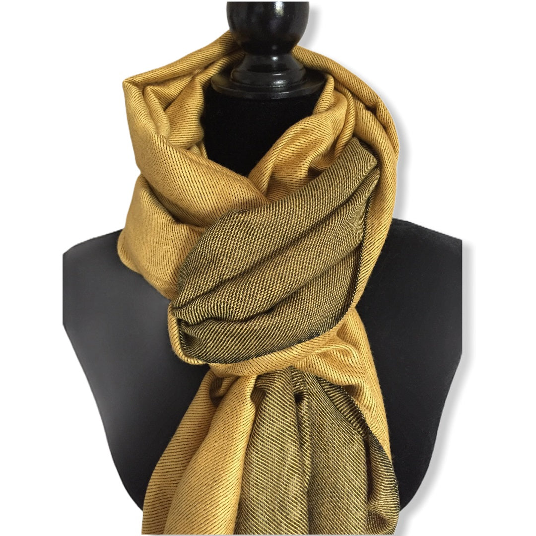 Double-faced Diagonal Shawl - Mustard & Black