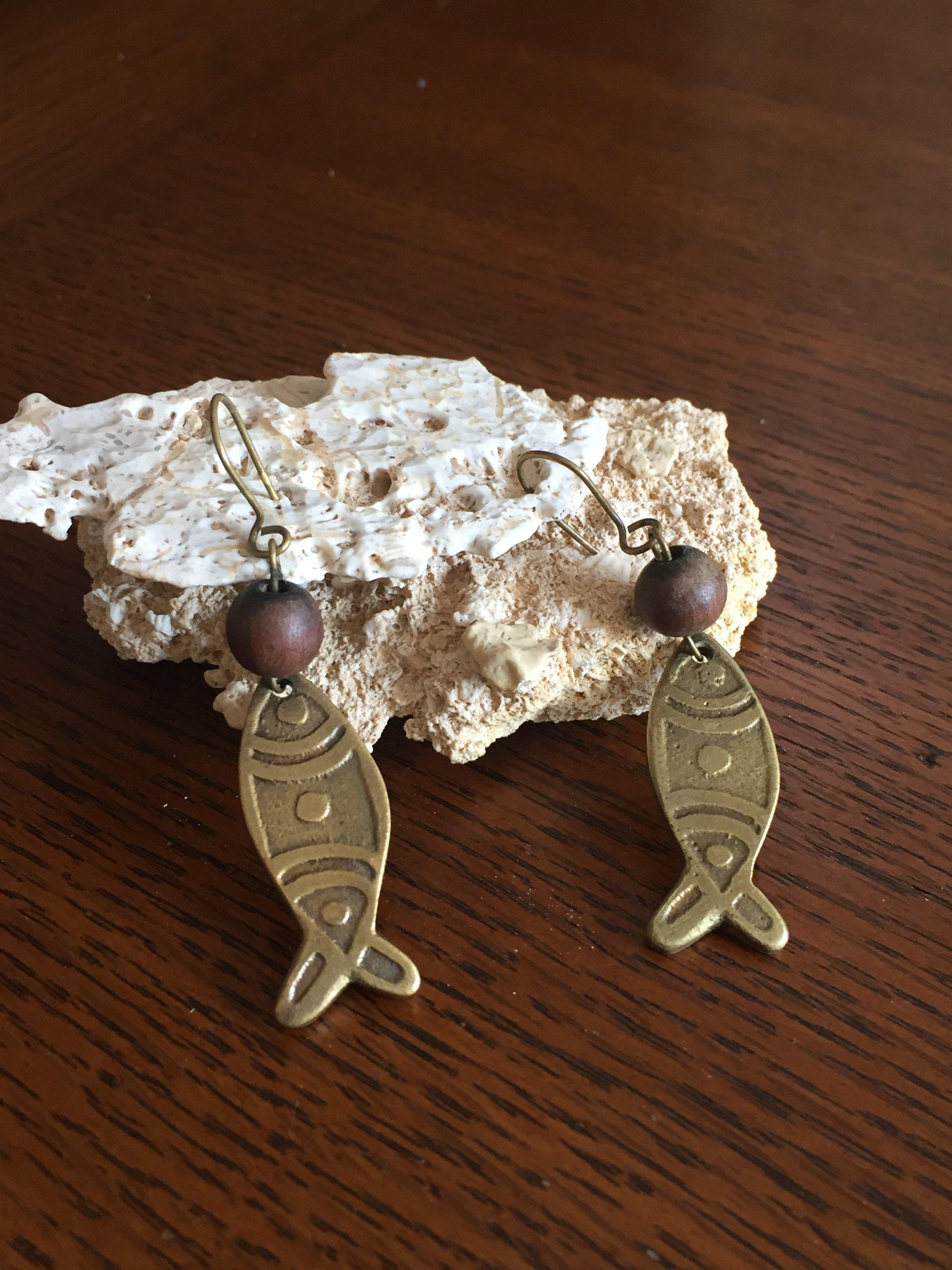 Handmade Brass Earrings - Fish