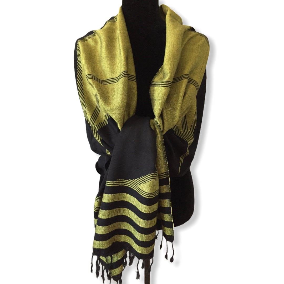 Geometric Handwoven Shawl - Black & Yellow