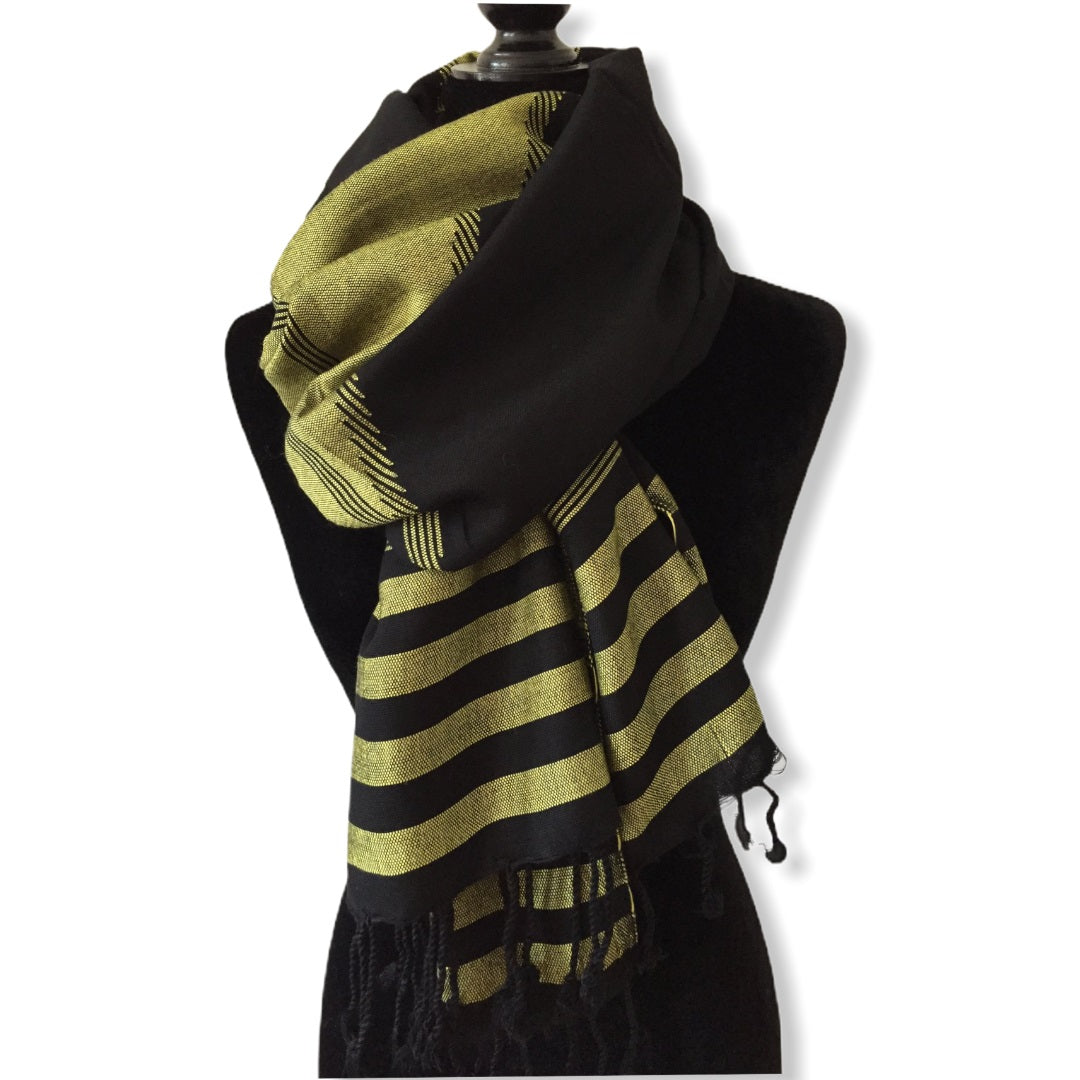 Geometric Handwoven Shawl - Black & Yellow