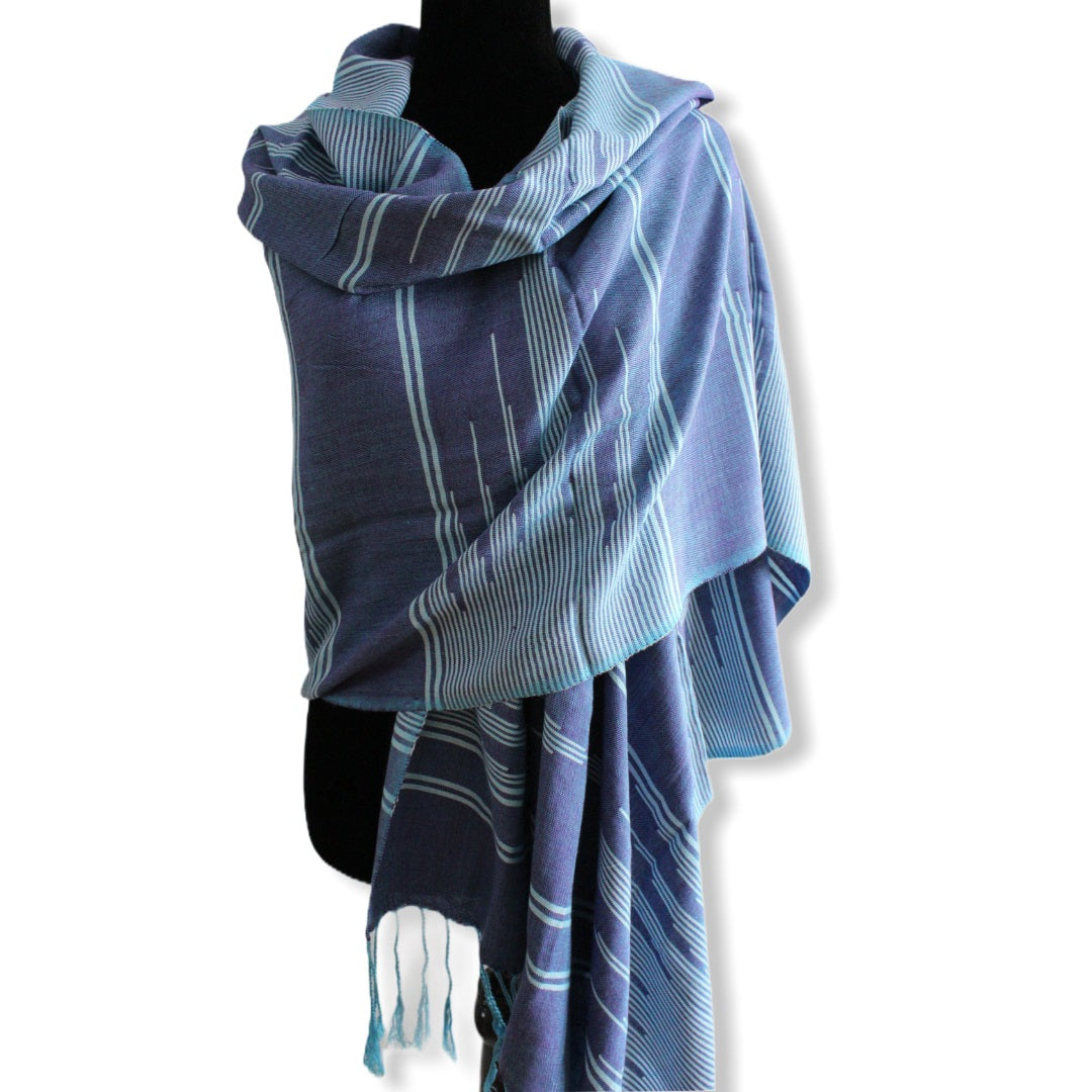 Geometric Handwoven Shawl - Shades of Blue