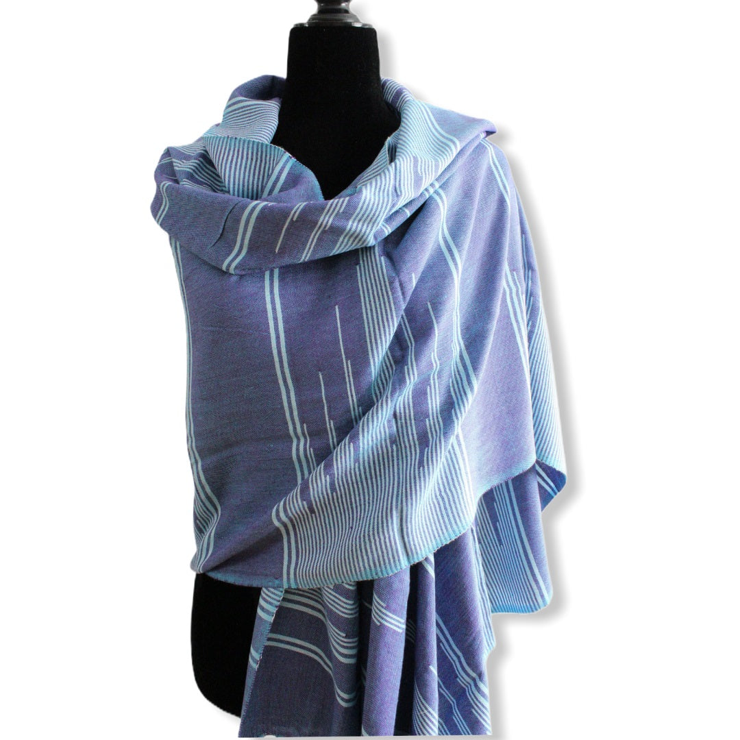 Geometric Handwoven Shawl - Shades of Blue