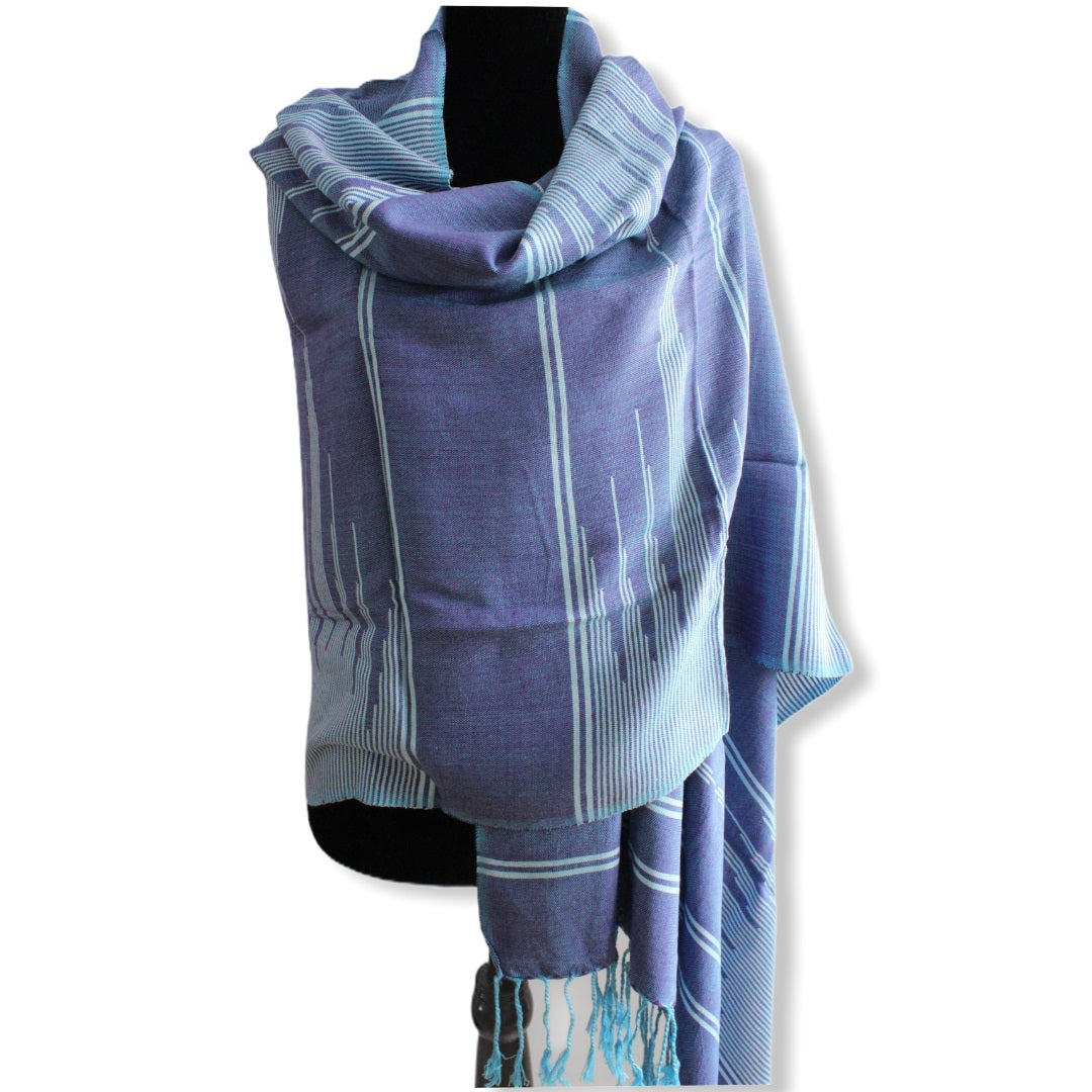 Geometric Handwoven Shawl - Shades of Blue