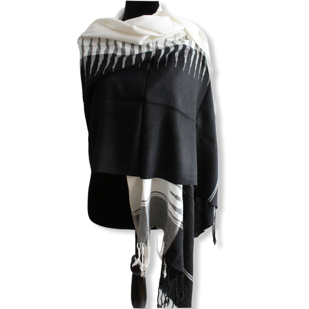 Geometric Handwoven Shawl - White & Black
