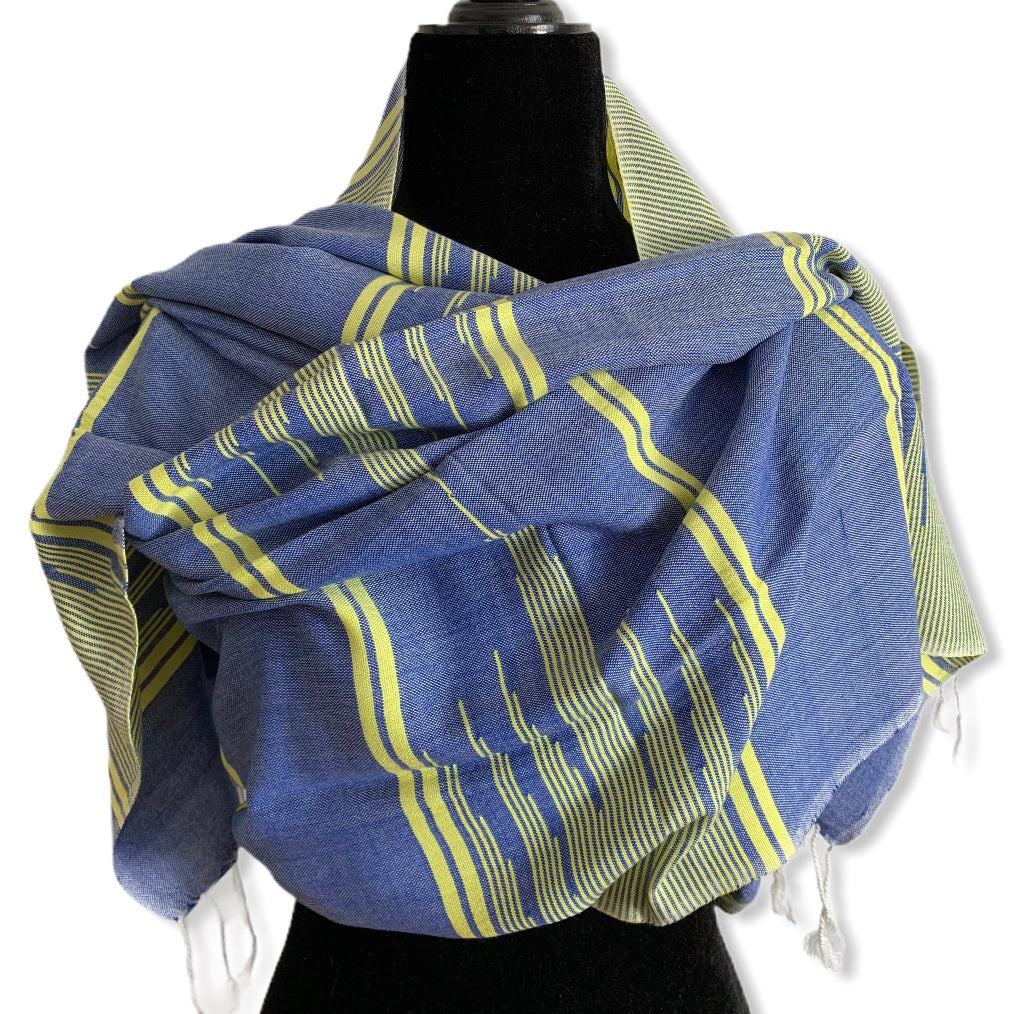 Geometric Design Handwoven Scarf - Blue and Yellow