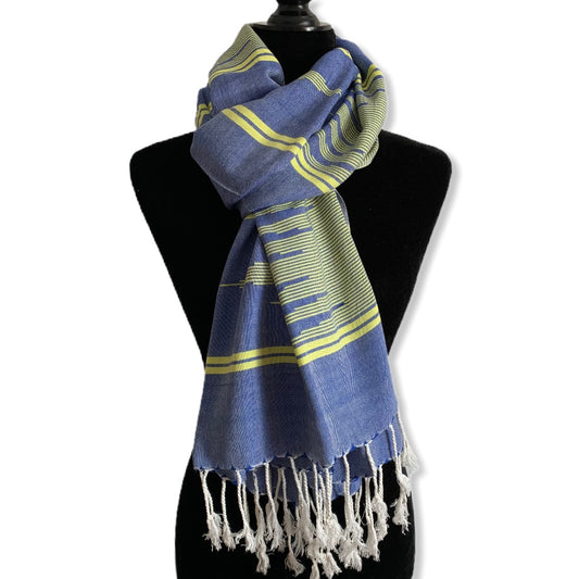 Geometric Design Handwoven Scarf - Blue and Yellow