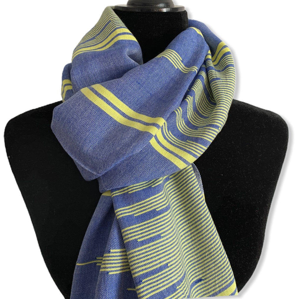 Geometric Design Handwoven Scarf - Blue and Yellow