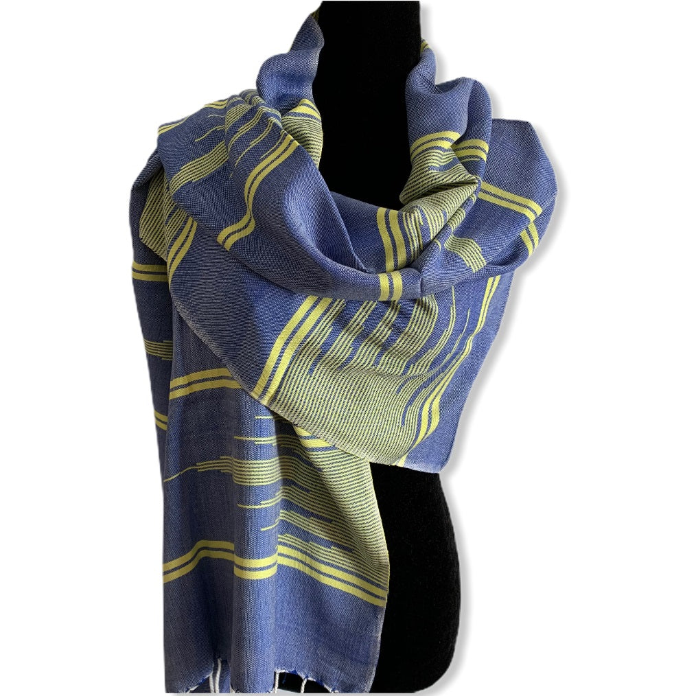 Geometric Design Handwoven Scarf - Blue and Yellow