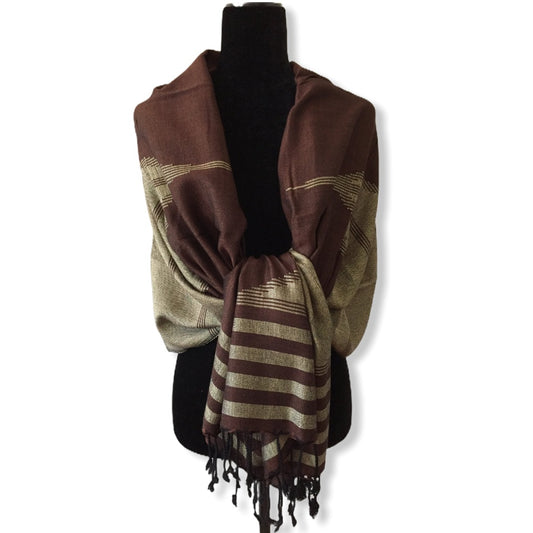 Geometric Handwoven Shawl - Brown & Beige