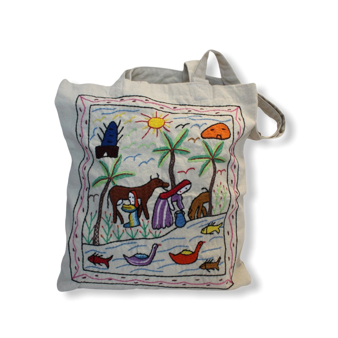 Hand Embroidered Canvas Tote Bag - Off-white3