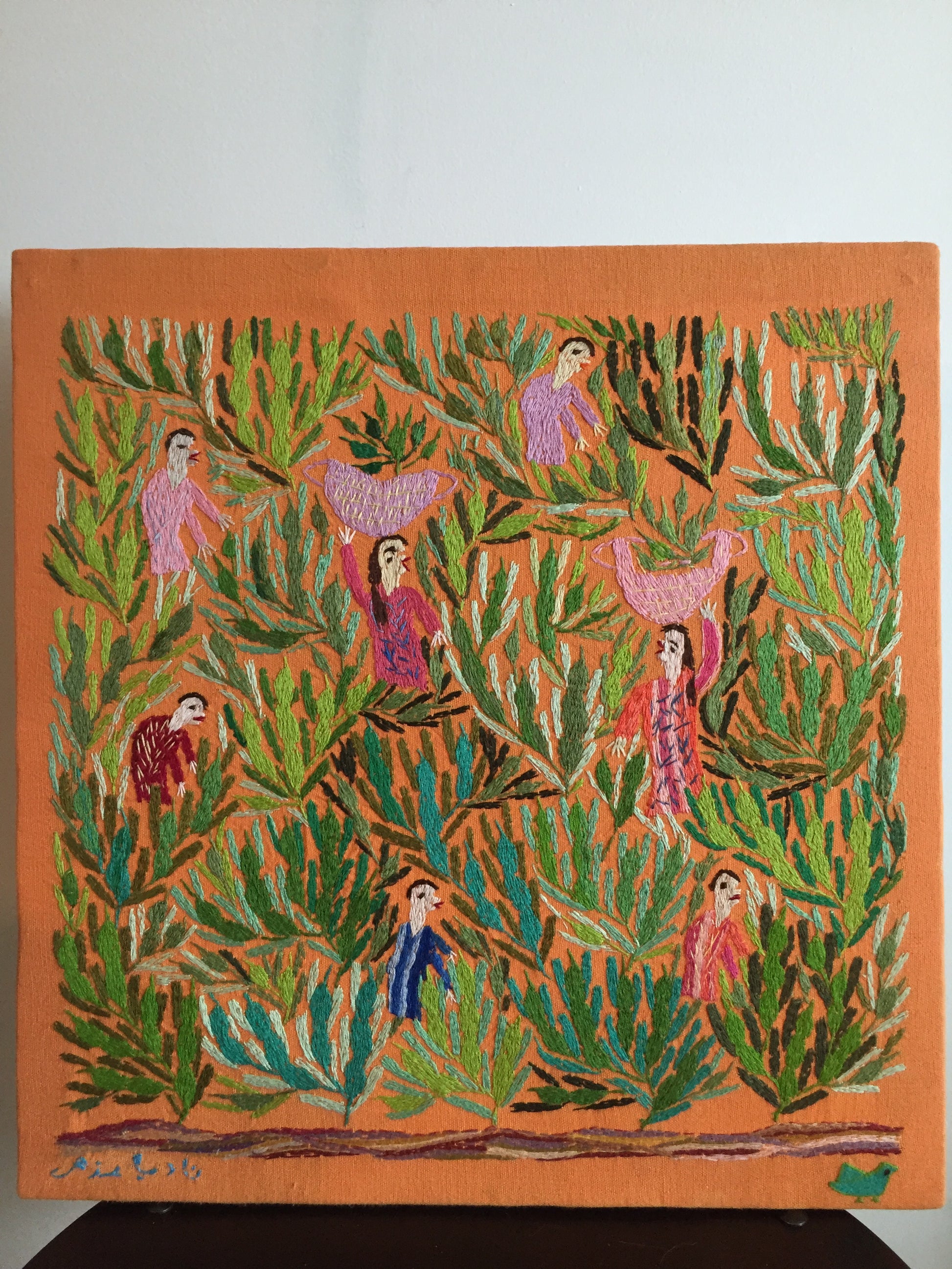 Hand Embroidered Tapestry - Beans Picking - Dandarah