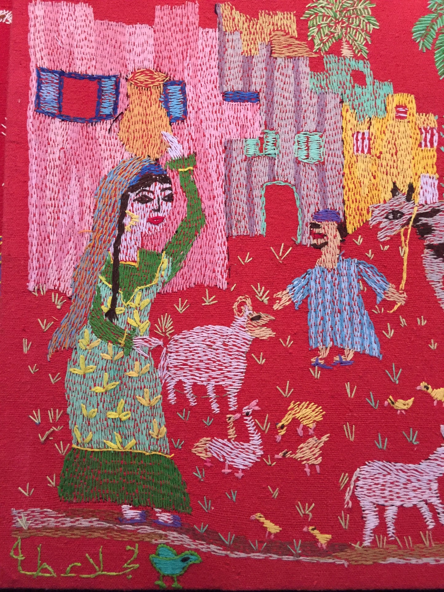 Hand Embroidered Tapestry - The Countryside by Naglaa Taha - Dandarah