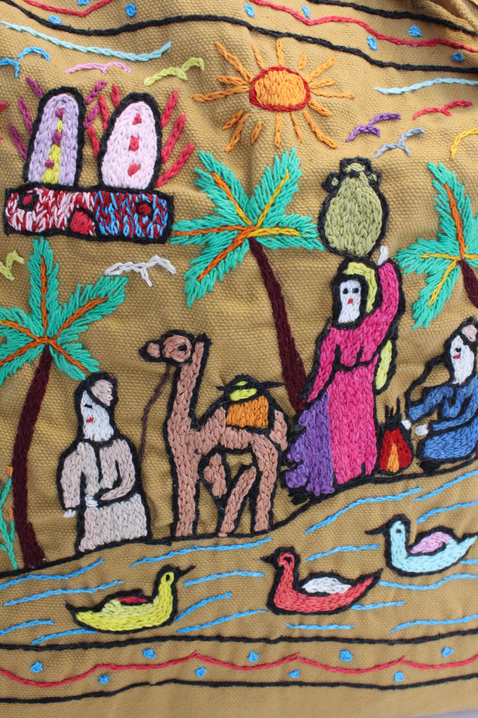 Handmade Embroidered Textile Reusable Shopping Tote