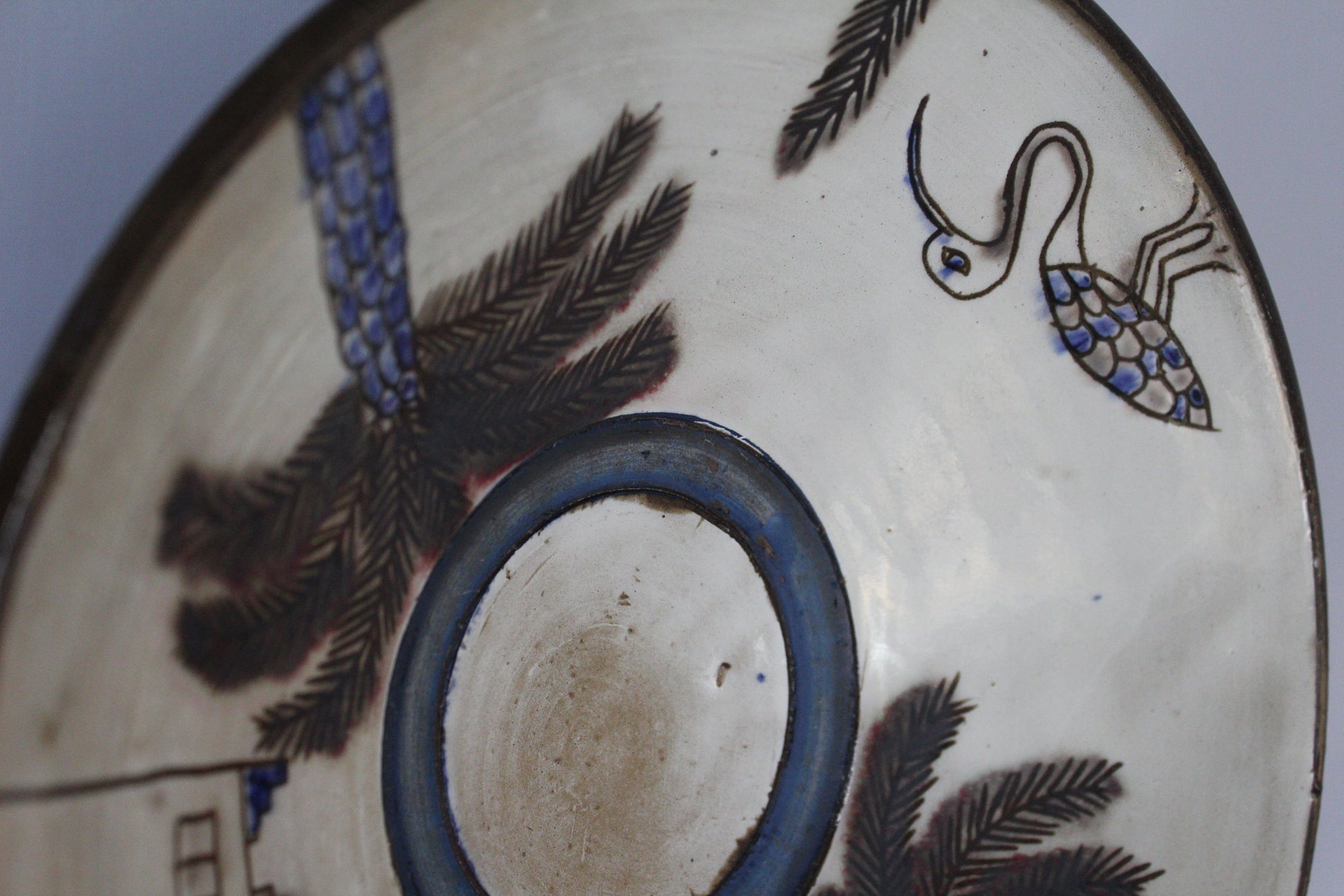 Pottery Round Plate - Palm Tree & Egret