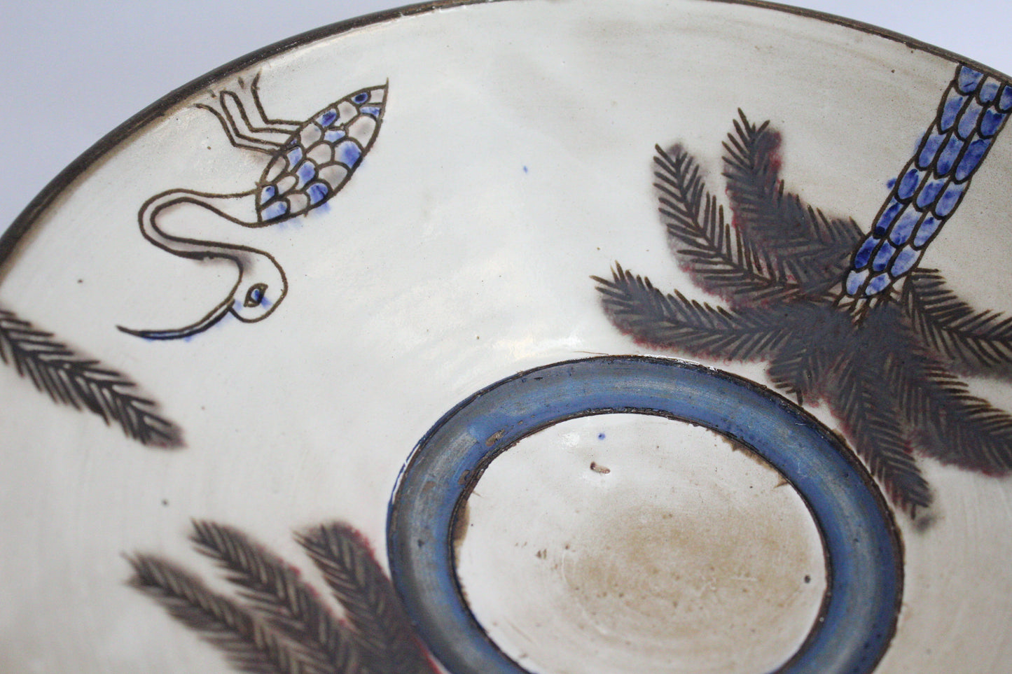 Pottery Round Plate - Palm Tree & Egret