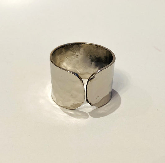 Handmade Brass Ring Plated with Chrome - Hammered Band