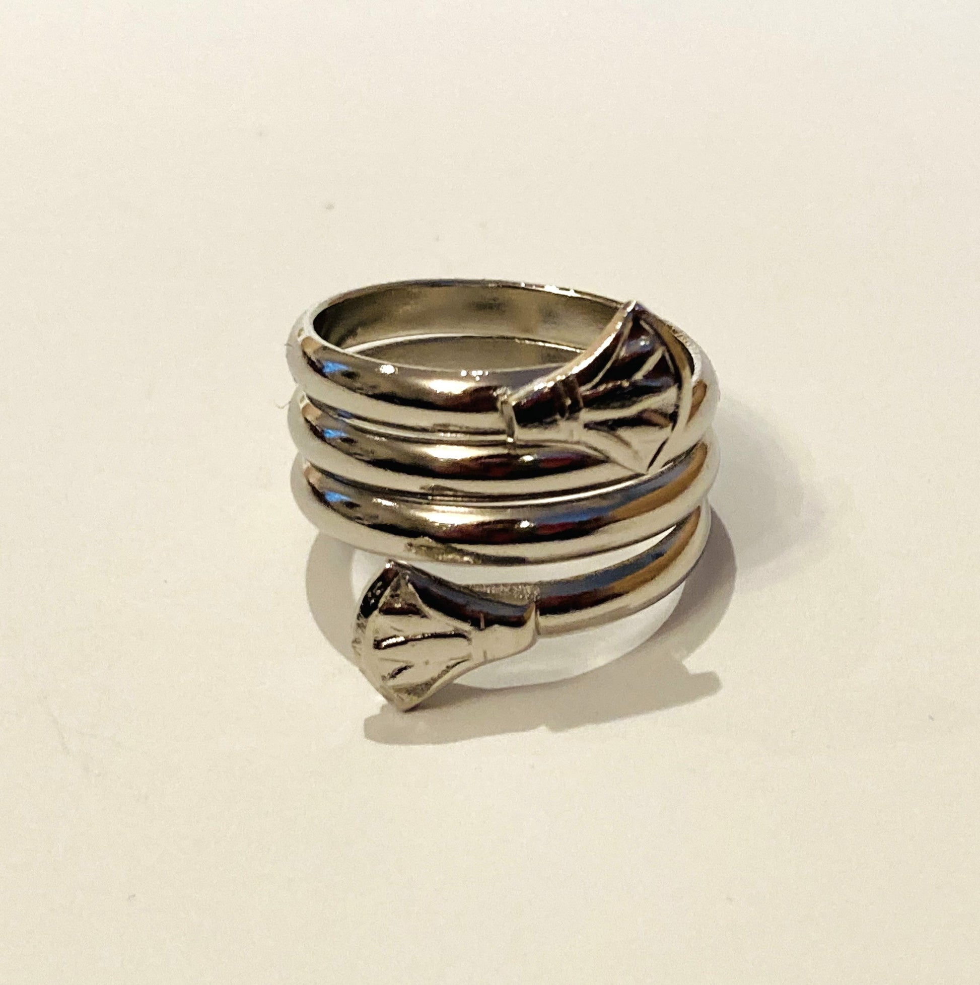 Handmade Brass Ring Plated with Chrome - Spiral with Lotus
