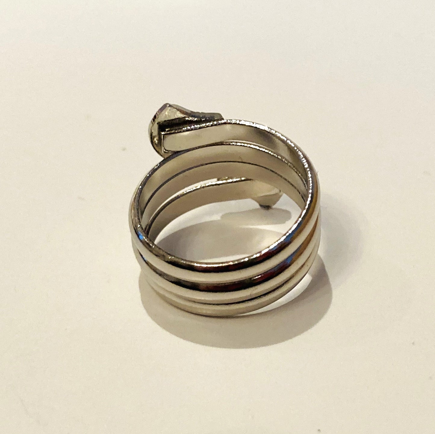 Handmade Brass Ring Plated with Chrome - Spiral with Lotus