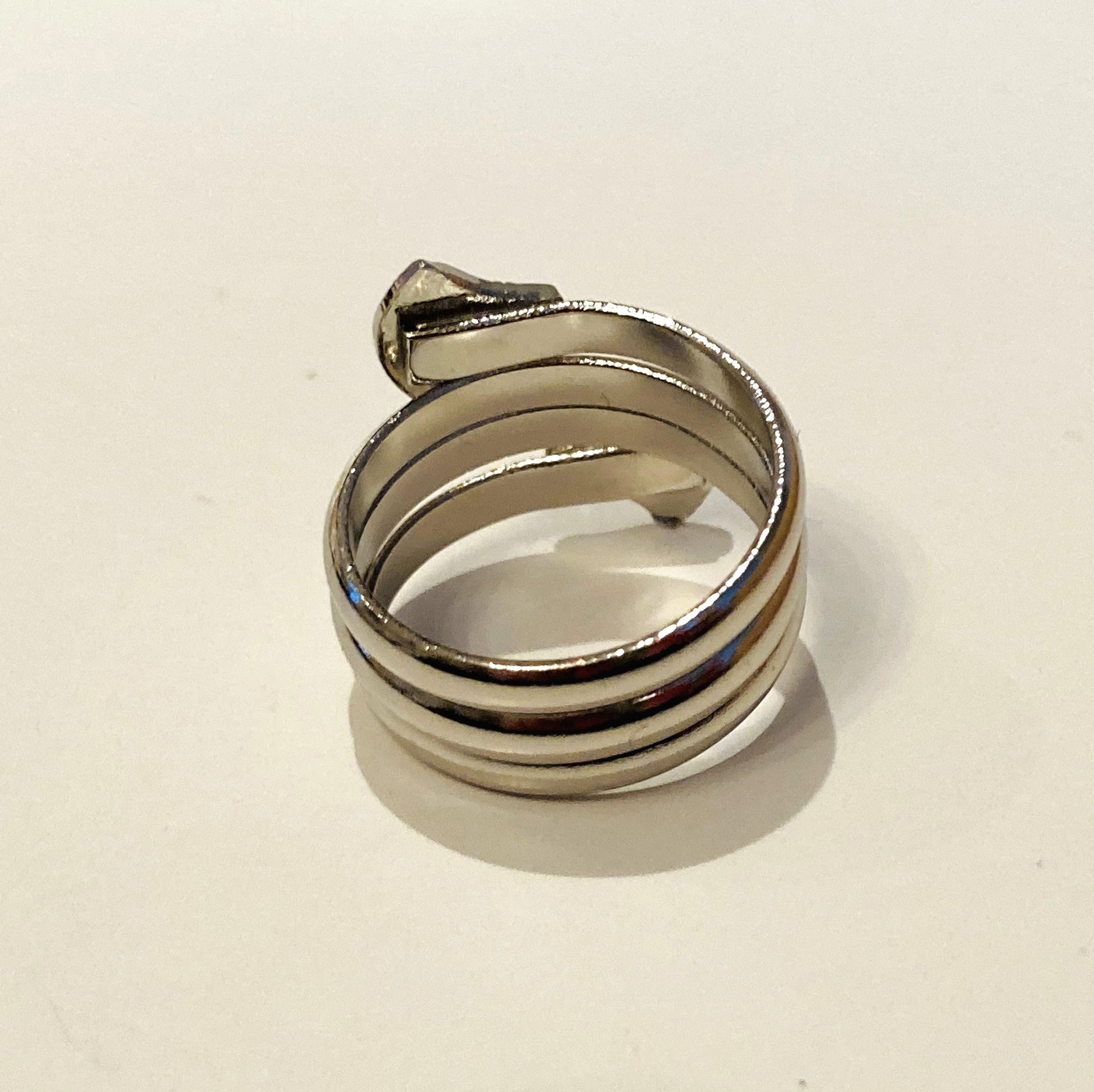 Handmade Brass Ring Plated with Chrome - Spiral with Lotus