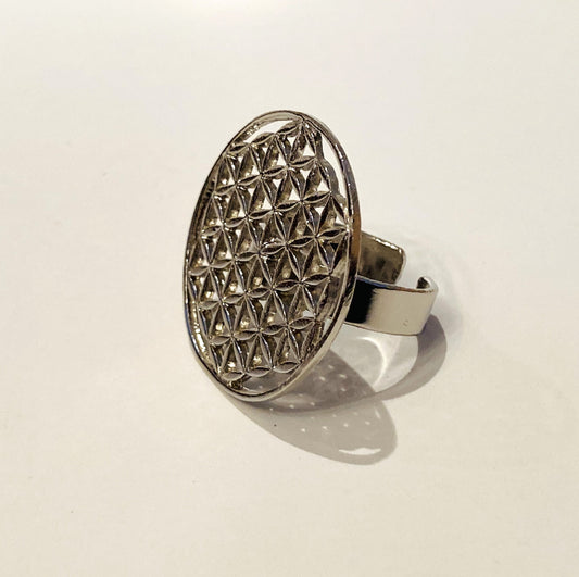 Handmade Brass Ring Plated with Chrome - Triangles Grid