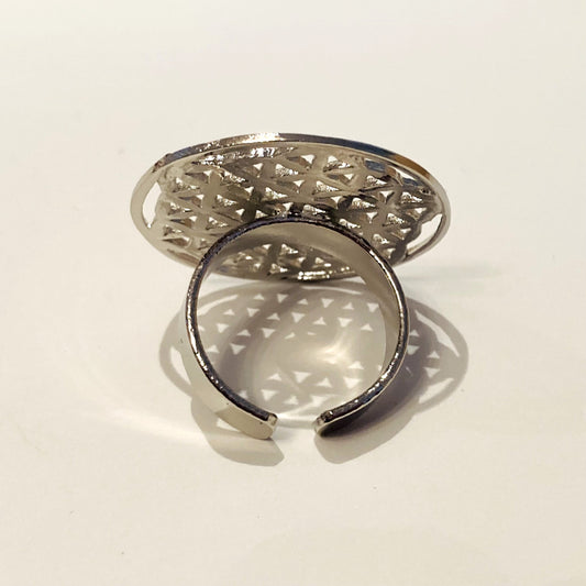 Handmade Brass Ring Plated with Chrome - Triangles Grid
