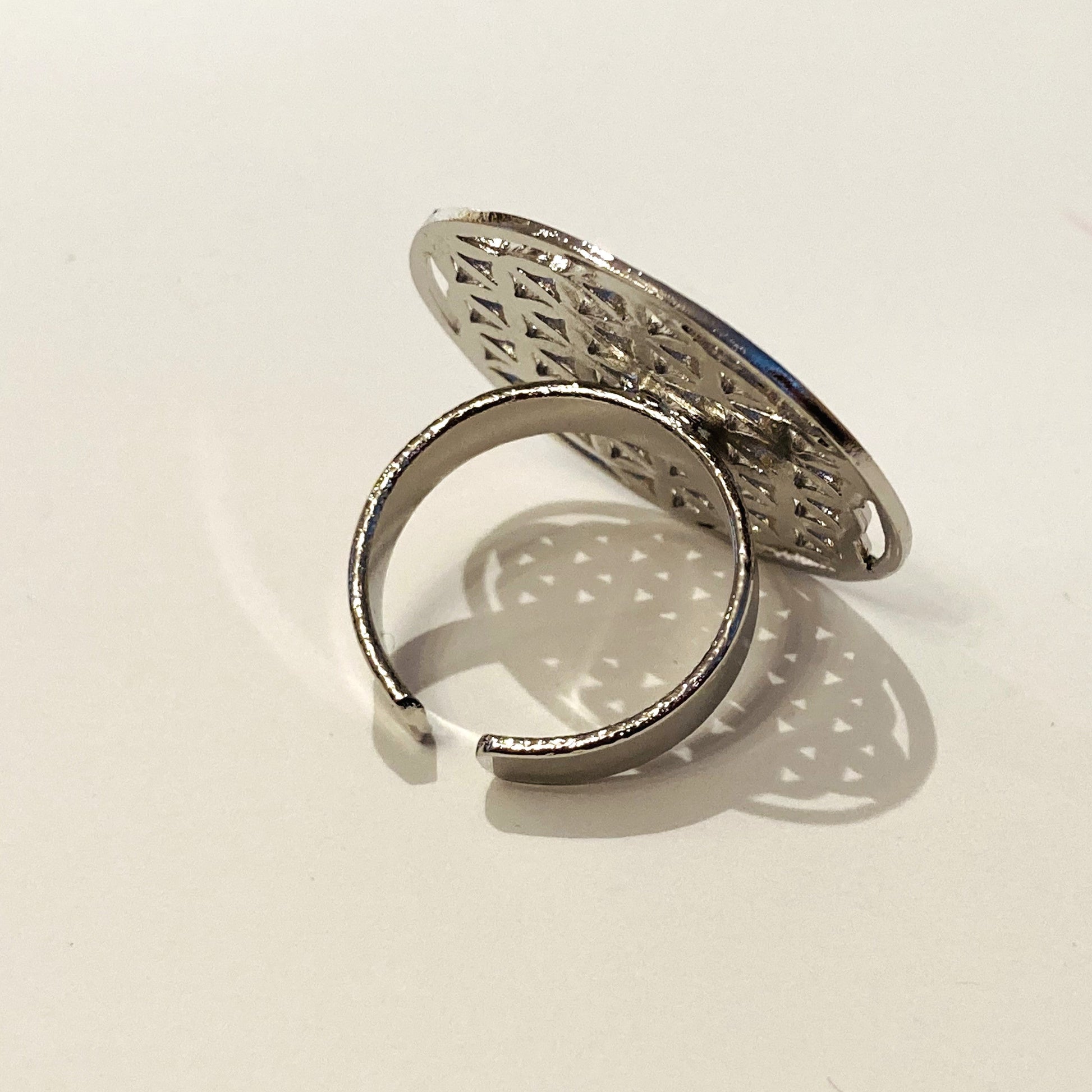 Handmade Brass Ring Plated with Chrome - Triangles Grid