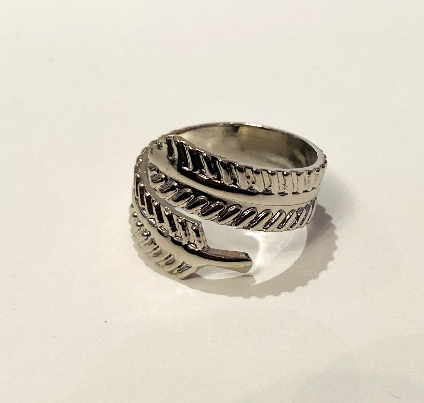 Handmade Brass Ring Plated with Chrome - Leaves