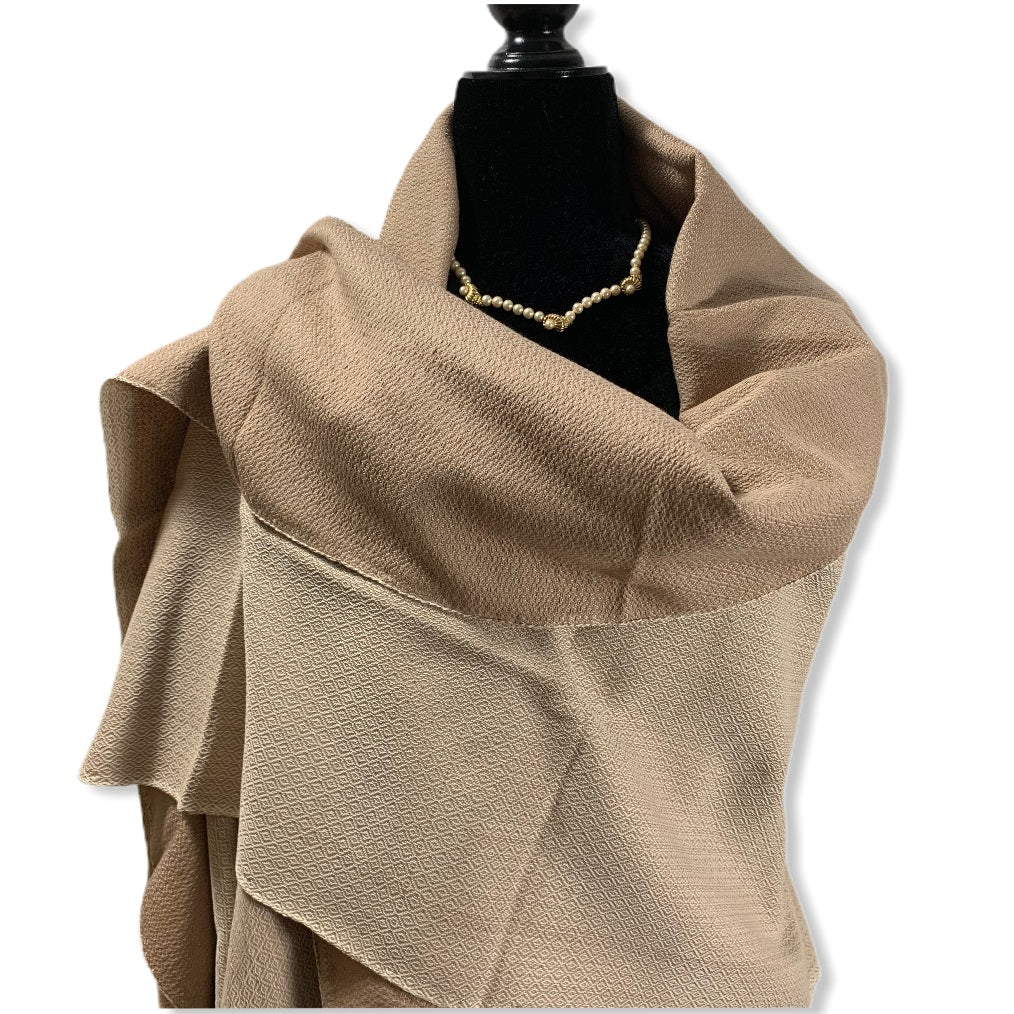 Diamond Handwoven Cotton Shawl - Beige & Off-white