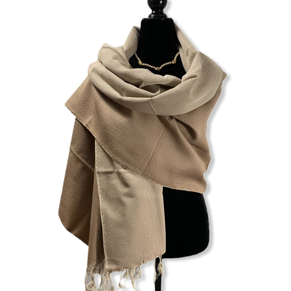 Diamond Handwoven Cotton Shawl - Beige & Off-white