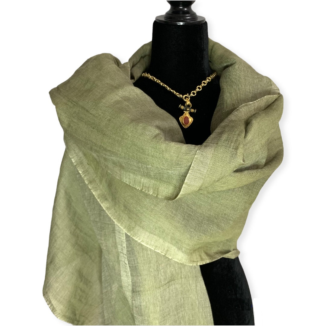 Linen Handwoven Scarf - Olive Green