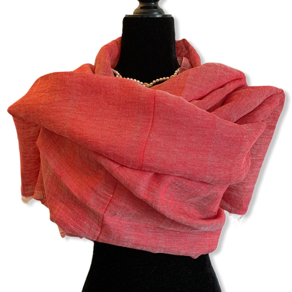 Fair Trade Handwoven Linen Scarf - Watermelon Red. Ethically Handmade by Artisans in Egypt