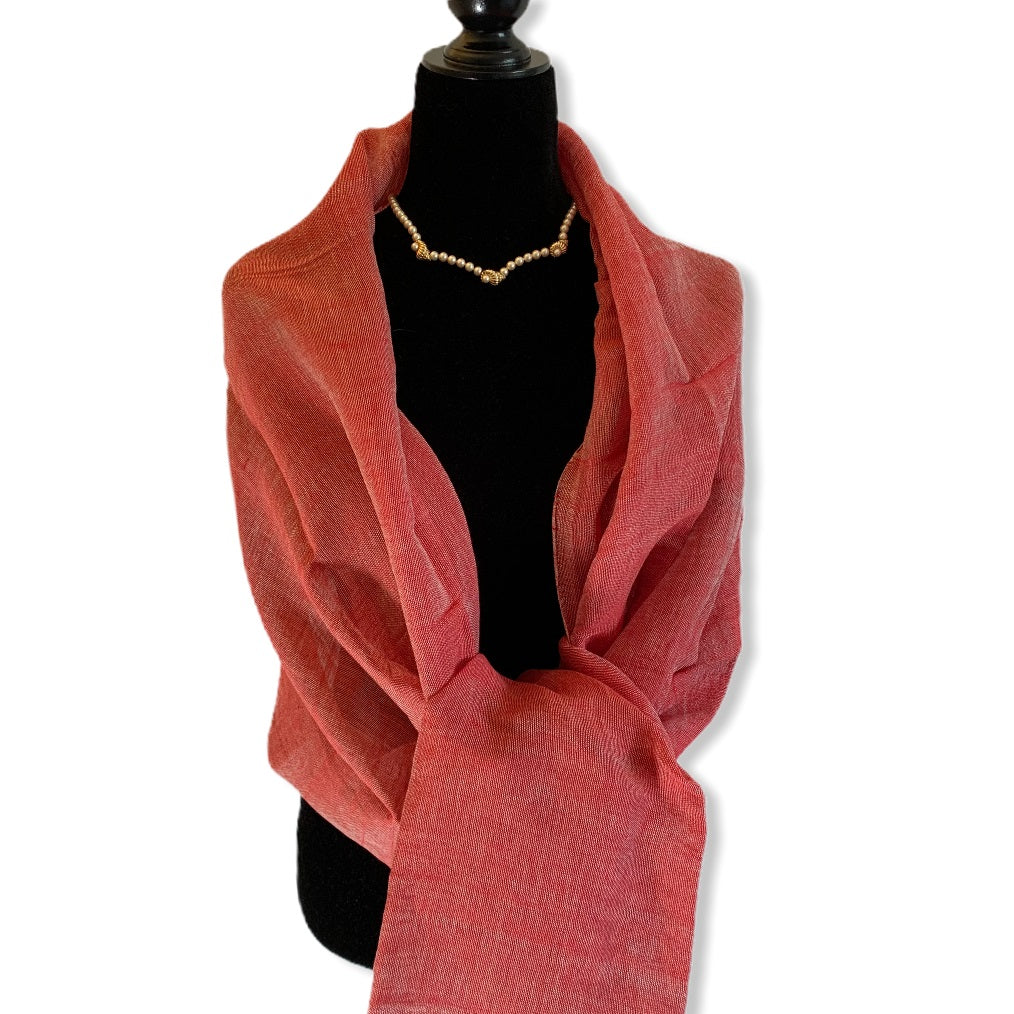 Fair Trade Handwoven Linen Scarf - Watermelon Red. Ethically Handmade by Artisans in Egypt