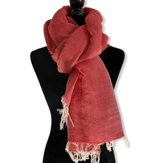 Fair Trade Handwoven Linen Scarf - Watermelon Red. Ethically Handmade by Artisans in Egypt