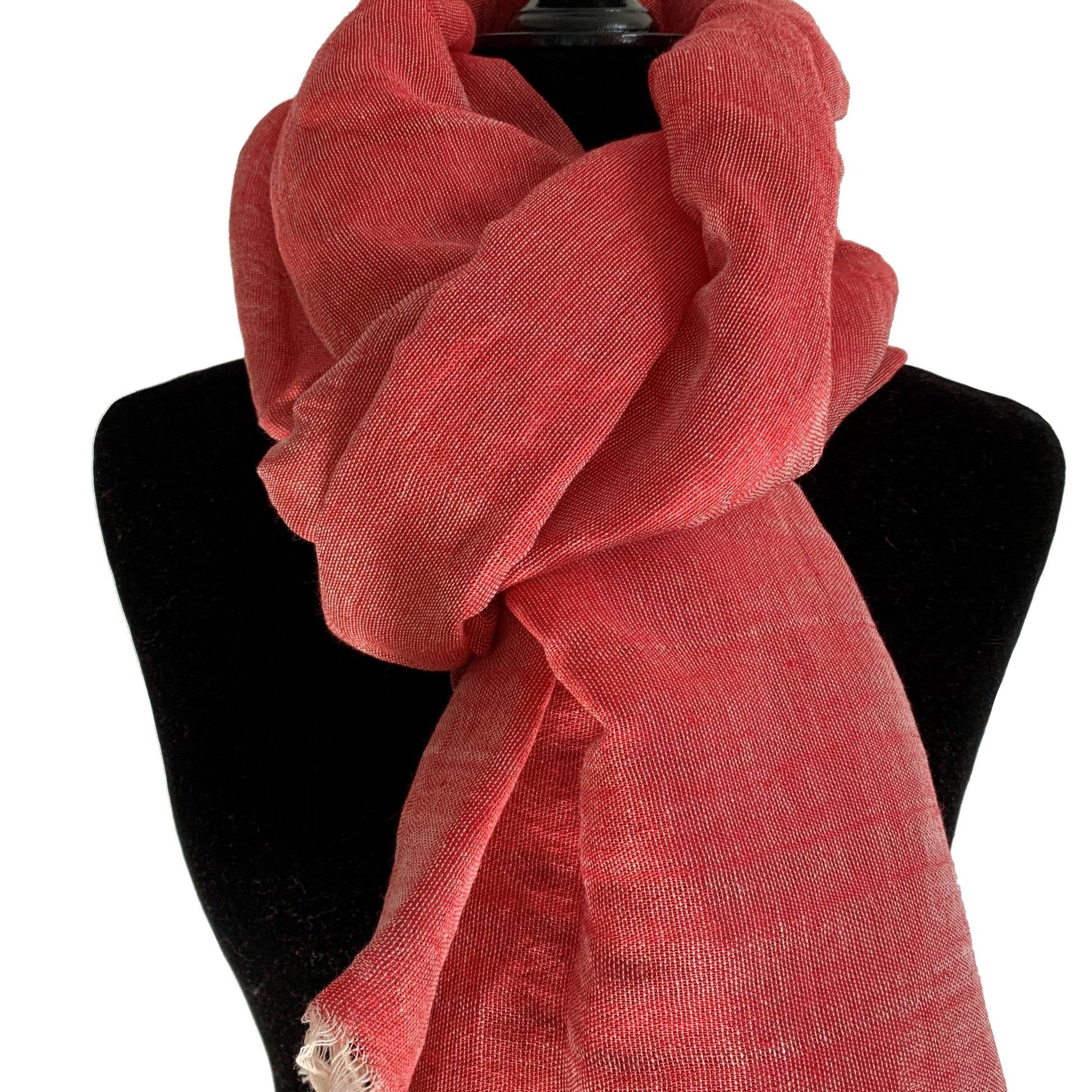 Fair Trade Handwoven Linen Scarf - Watermelon Red. Ethically Handmade by Artisans in Egypt