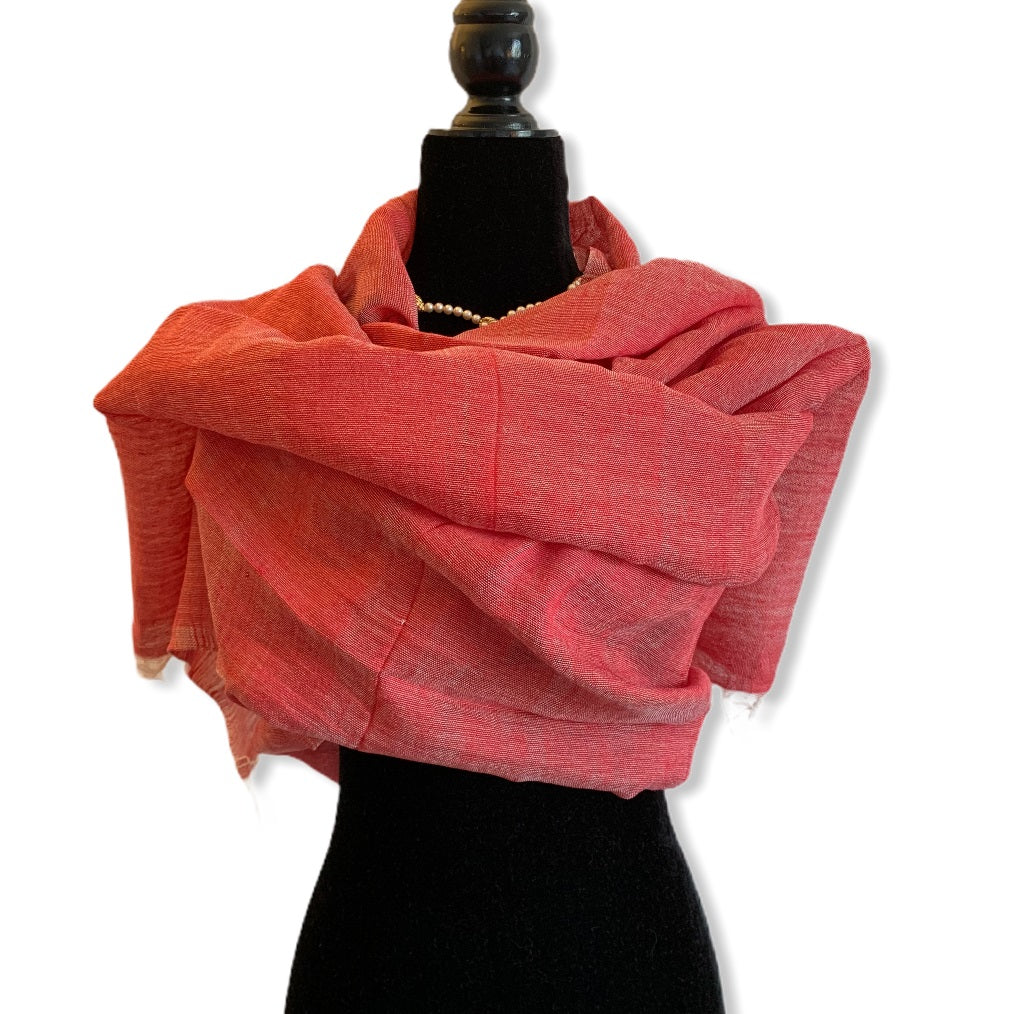 Fair Trade Handwoven Linen Scarf - Watermelon Red. Ethically Handmade by Artisans in Egypt