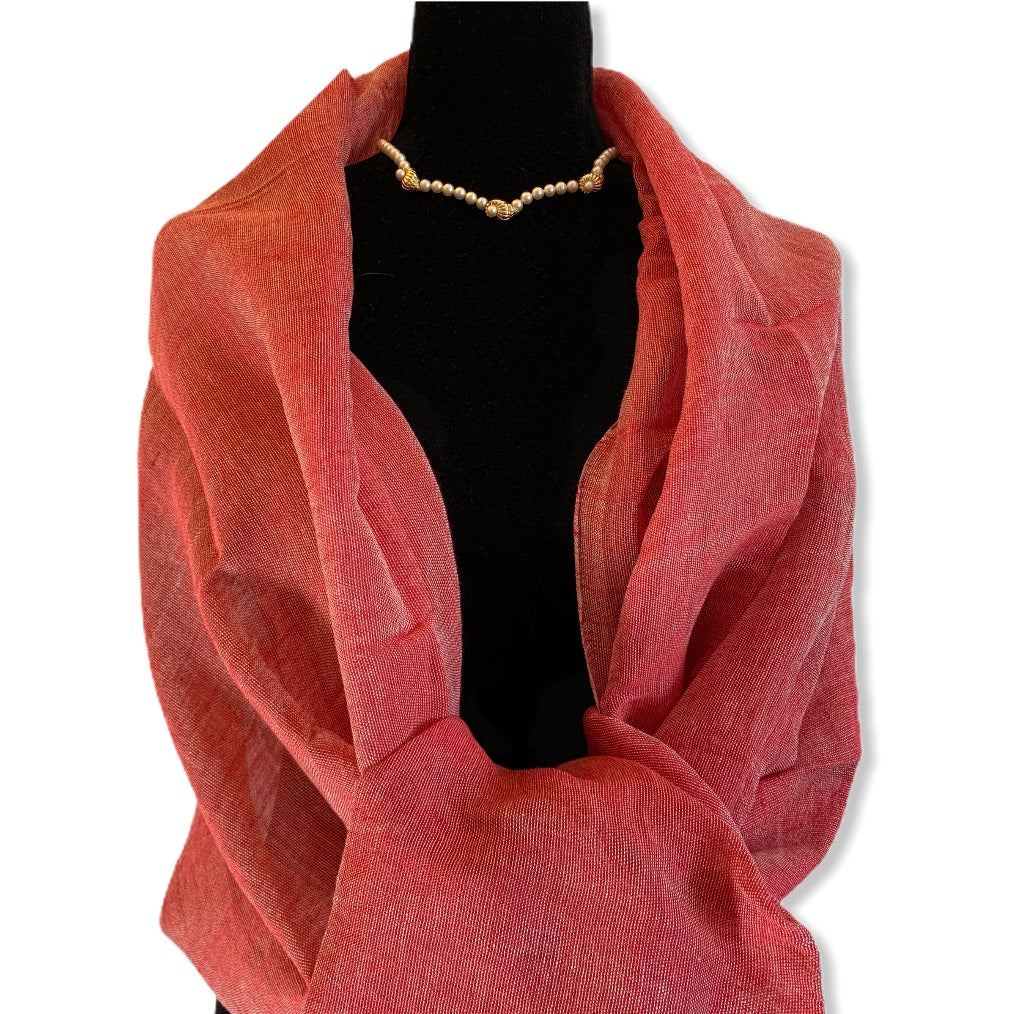 Fair Trade Handwoven Linen Scarf - Watermelon Red. Ethically Handmade by Artisans in Egypt