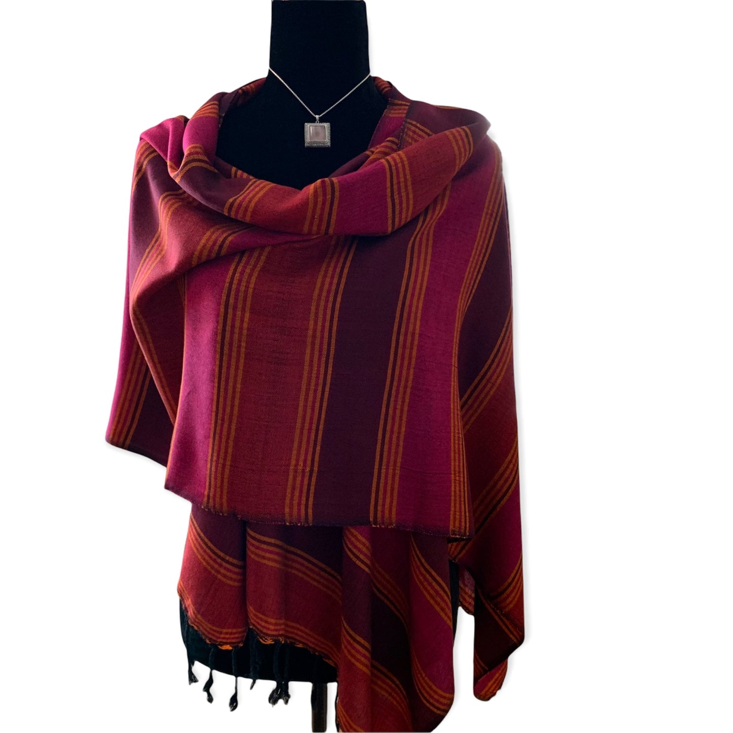 Horizontally Striped Handwoven Scarf - Fuchsia & Plum