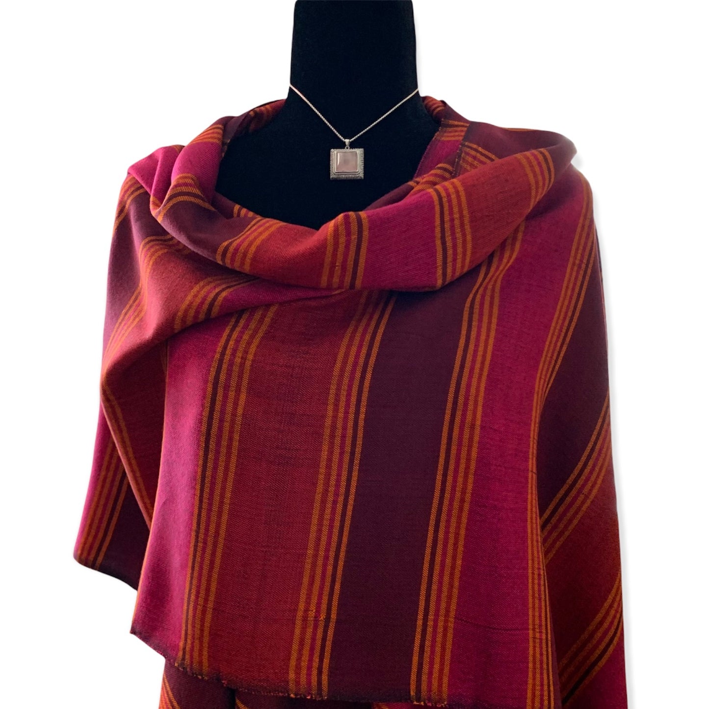 Horizontally Striped Handwoven Scarf - Fuchsia & Plum