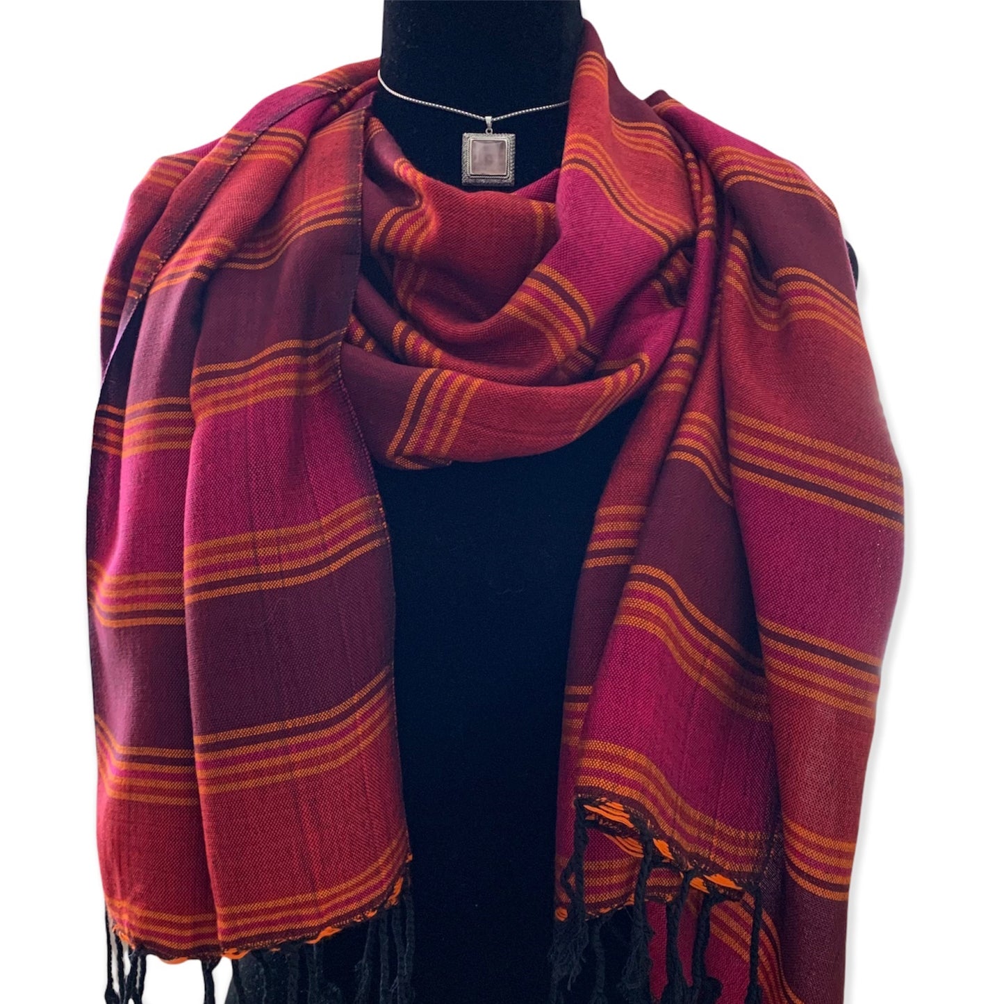 Horizontally Striped Handwoven Scarf - Fuchsia & Plum