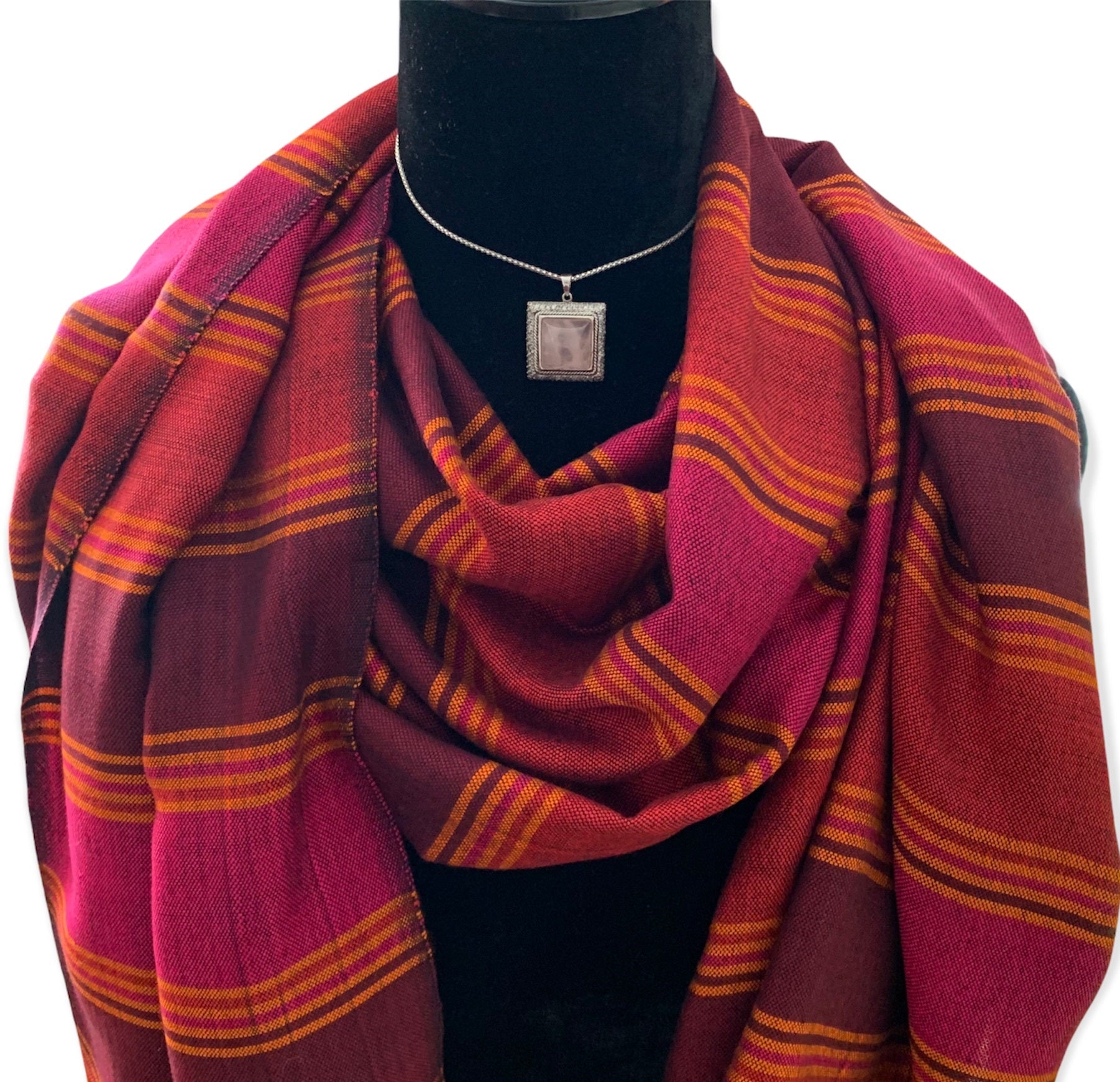 Horizontally Striped Handwoven Scarf - Fuchsia & Plum