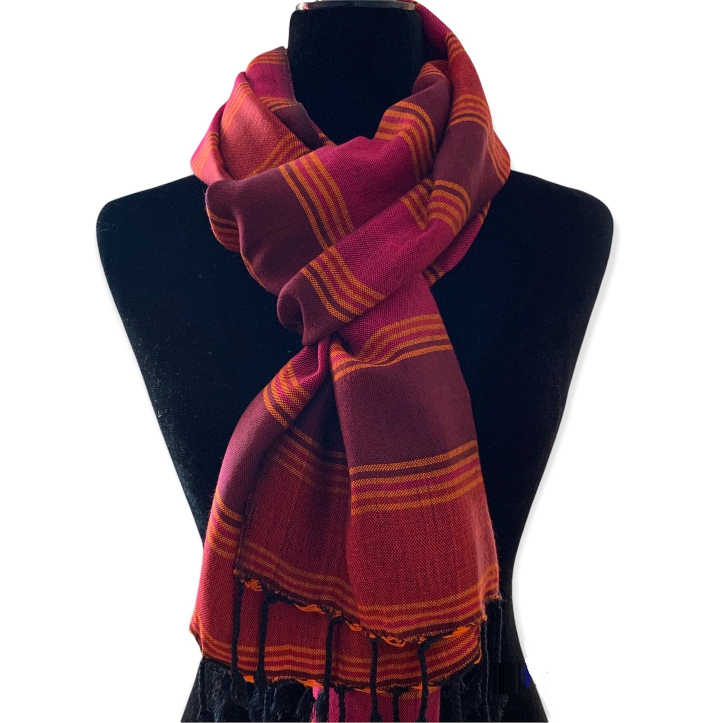 Horizontally Striped Handwoven Scarf - Fuchsia & Plum