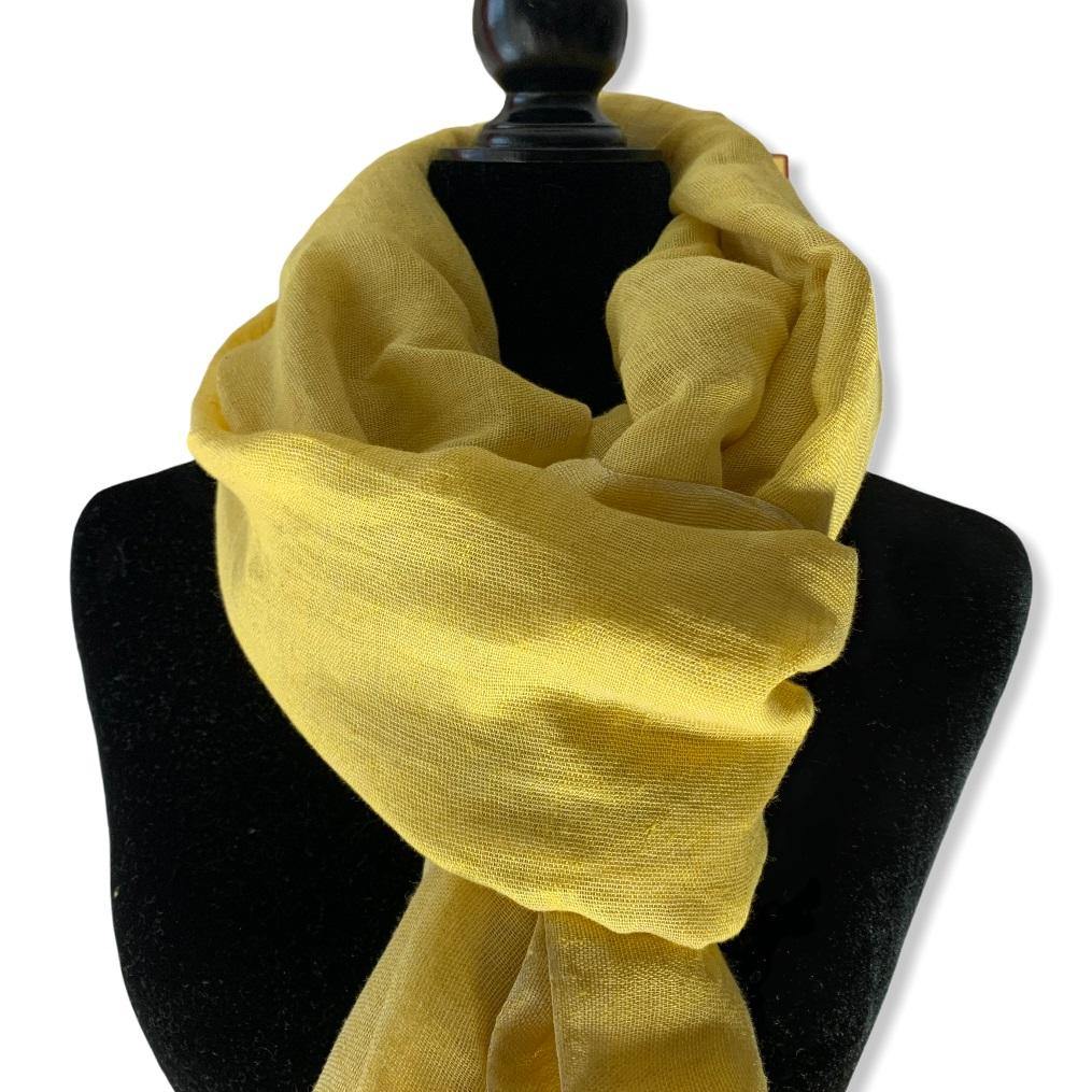 Fair Trade Handwoven Linen Scarf - Canary Yellow. Ethically Handmade by Artisans in Egypt