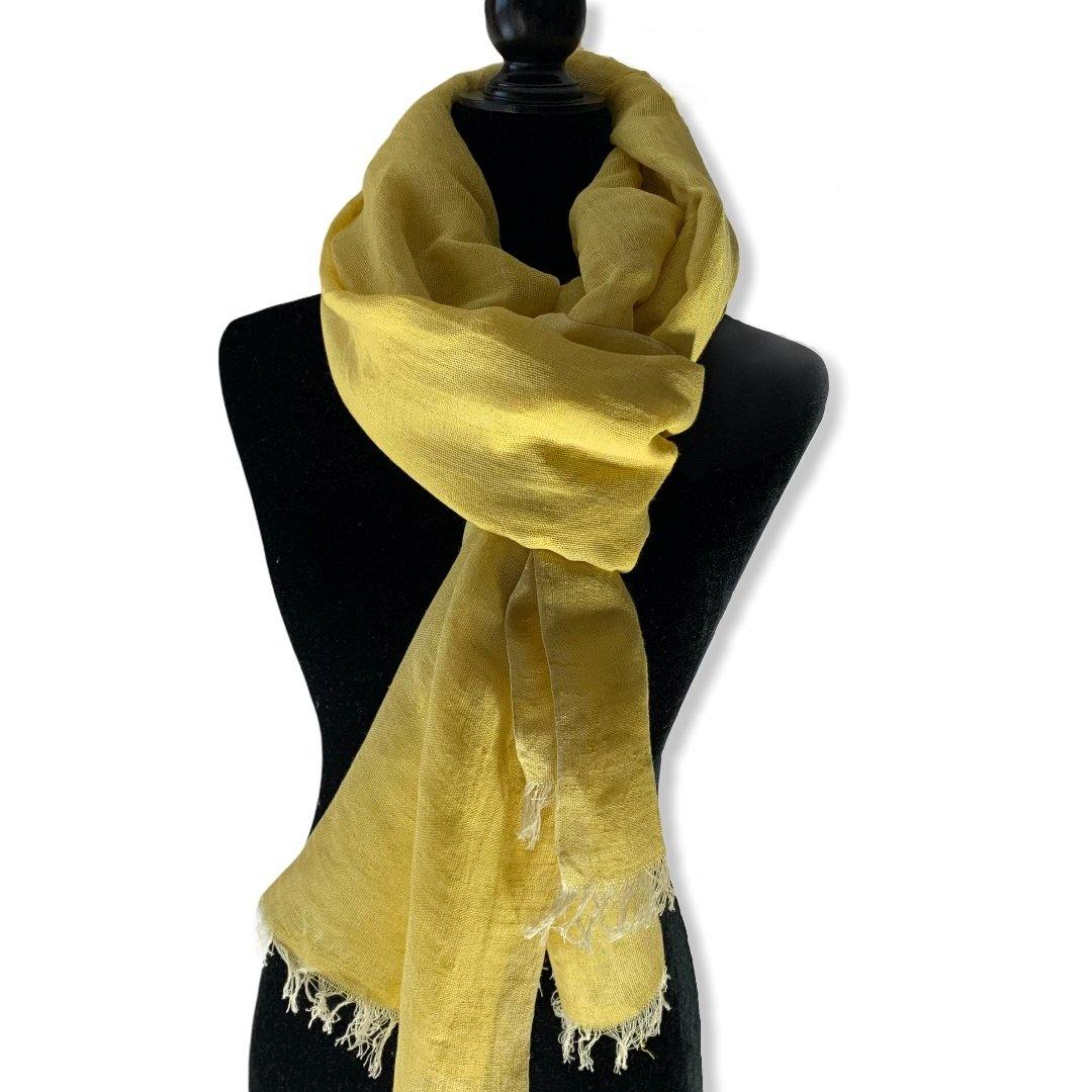 Fair Trade Handwoven Linen Scarf - Canary Yellow. Ethically Handmade by Artisans in Egypt