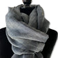 Fair Trade Handwoven Linen Scarf - Charcoal & white. Ethically Handmade by Artisans in Egypt